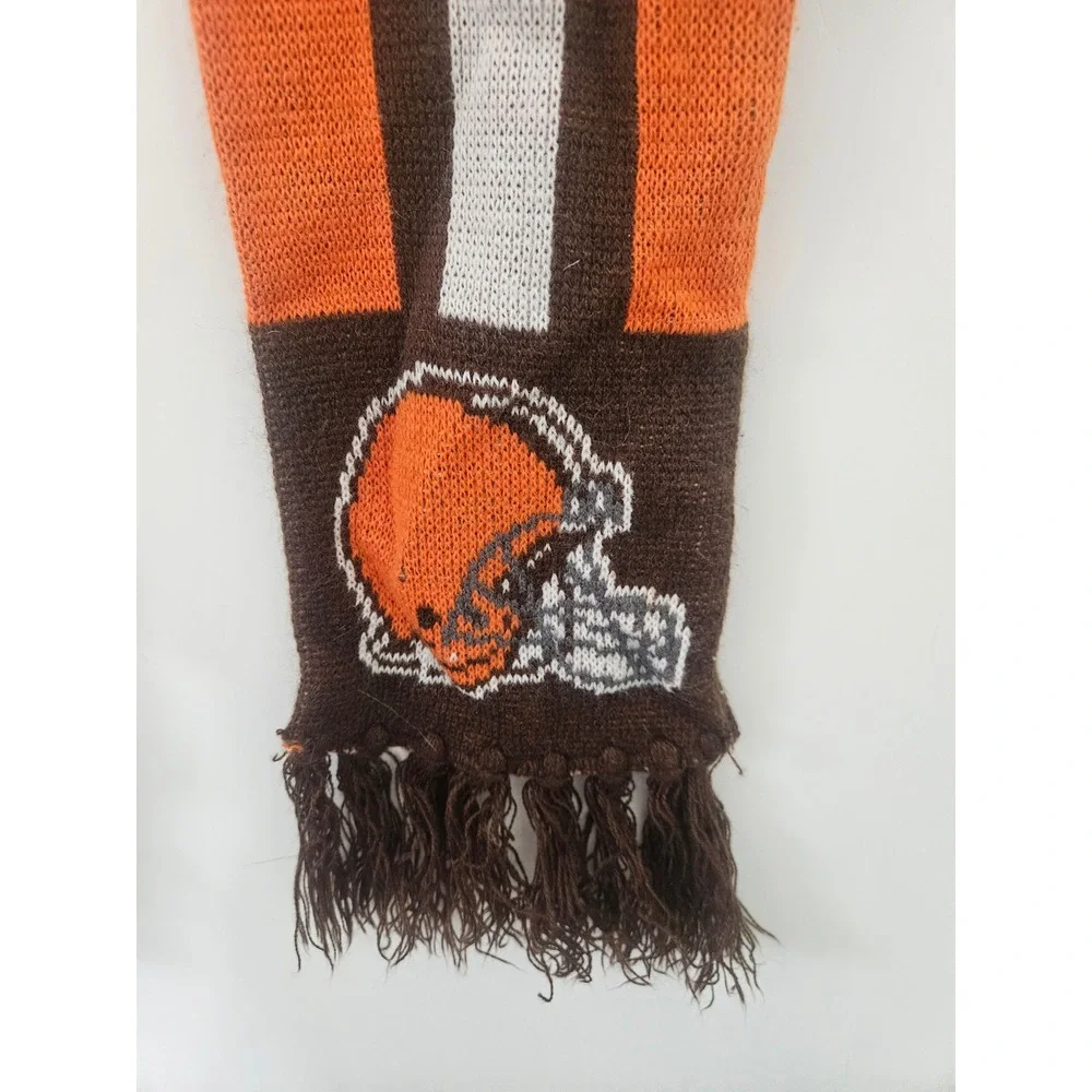 Cleveland Browns NFL Knit‎ Scarf Orange Brown Striped Fan Gear with Fringe